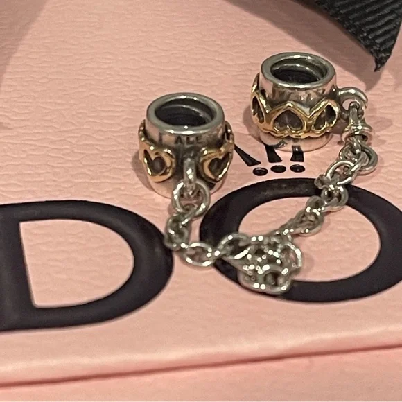 Pandora Two Tone Heart Safety Chain - Picture 4 of 8